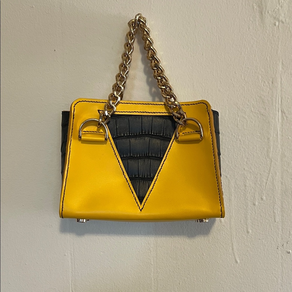 Stylish ivory black Yellow and Black leather Mini Bag with Chain Strap